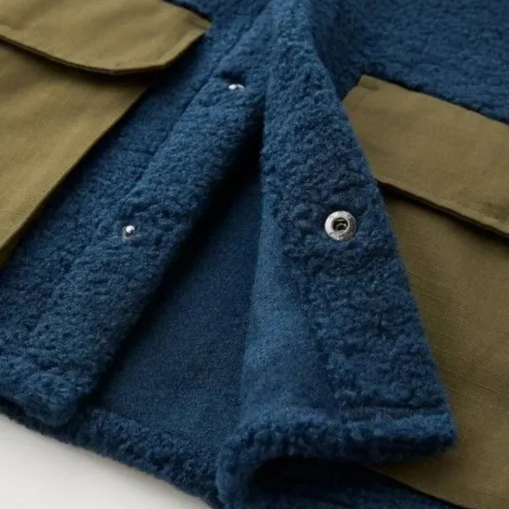 Zara Boys Contrasting Polar Fleece Overshirt Jacket